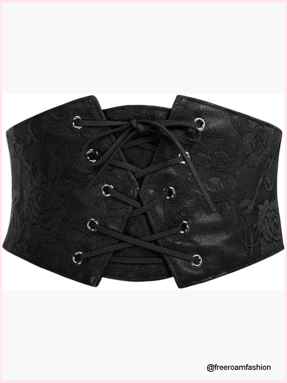 Vintage Lace-Up Corset Belt with Elastic Back, Faux Leather, Wide - 26-30" Waist